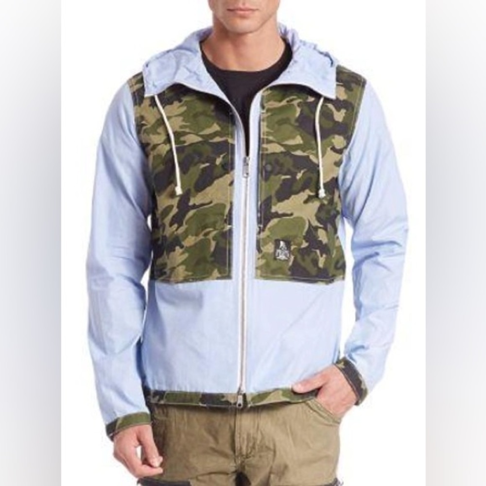 PRPS HOODED CHAMBRAY JACKET IN INDIGO Size 2XL